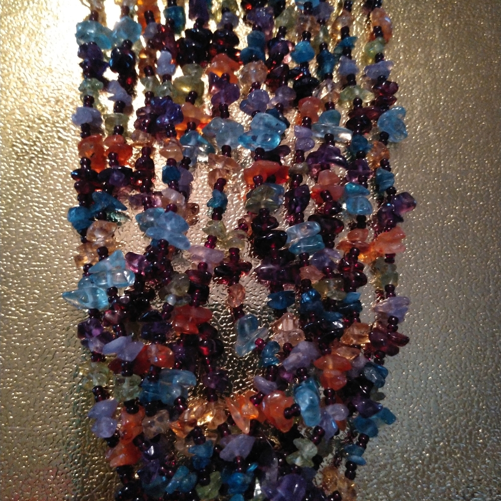 6 Strand MultiGem Necklace & Earrings Set